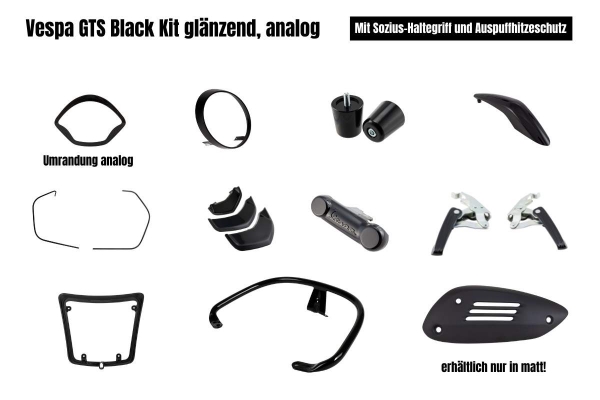 300 ccm All Black Kit glänzend für Vespa GTS 300 Modelle by Wimmer und Merkel